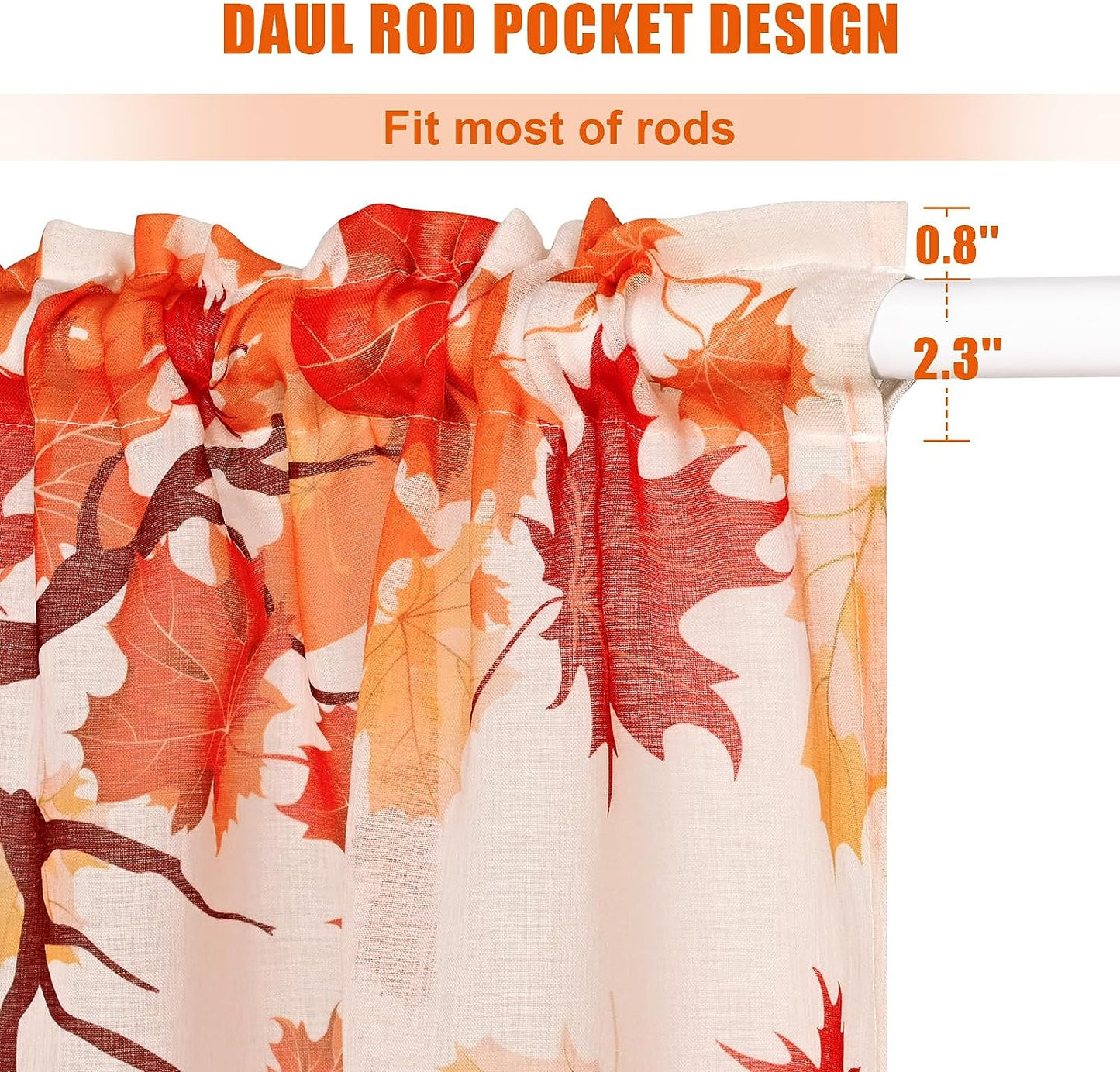 Alishomtll Thanksgiving Fall Curtains for Living Room Semi Sheer Voile Maple Leaves Window Drapes ,2 Panels,52"W × 63"L,Rod Pocket