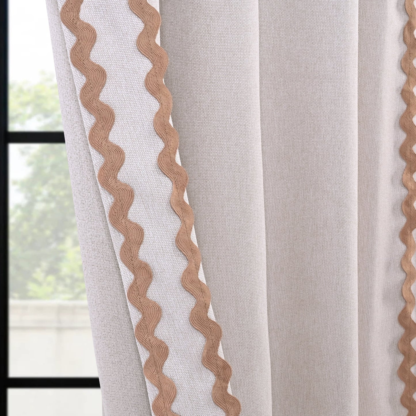 Alishomtll Natural Linen Scalloped Rod Pocket Back Tab Blackout Curtains for Bedroom,Pack of 2,52"x 63"