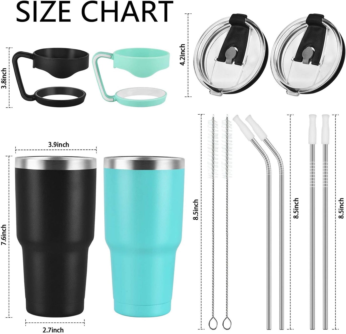 Gingprous 2 Pack 30 oz Stainless Steel Tumblers with Lids Straws , Double Wall Travel Tumblers , Vacuum Insulated Coffee Cup