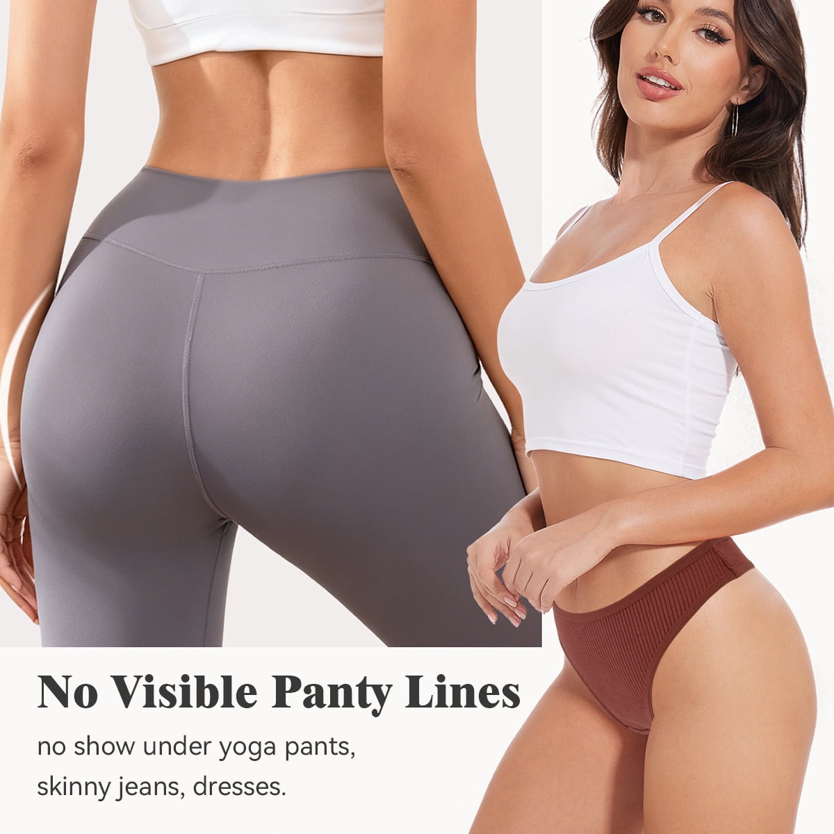 MecTo Cotton Thongs for Women, Womens Thongs Bikini Low Rise Thong Panties, No Show Underwear, 6-Pack