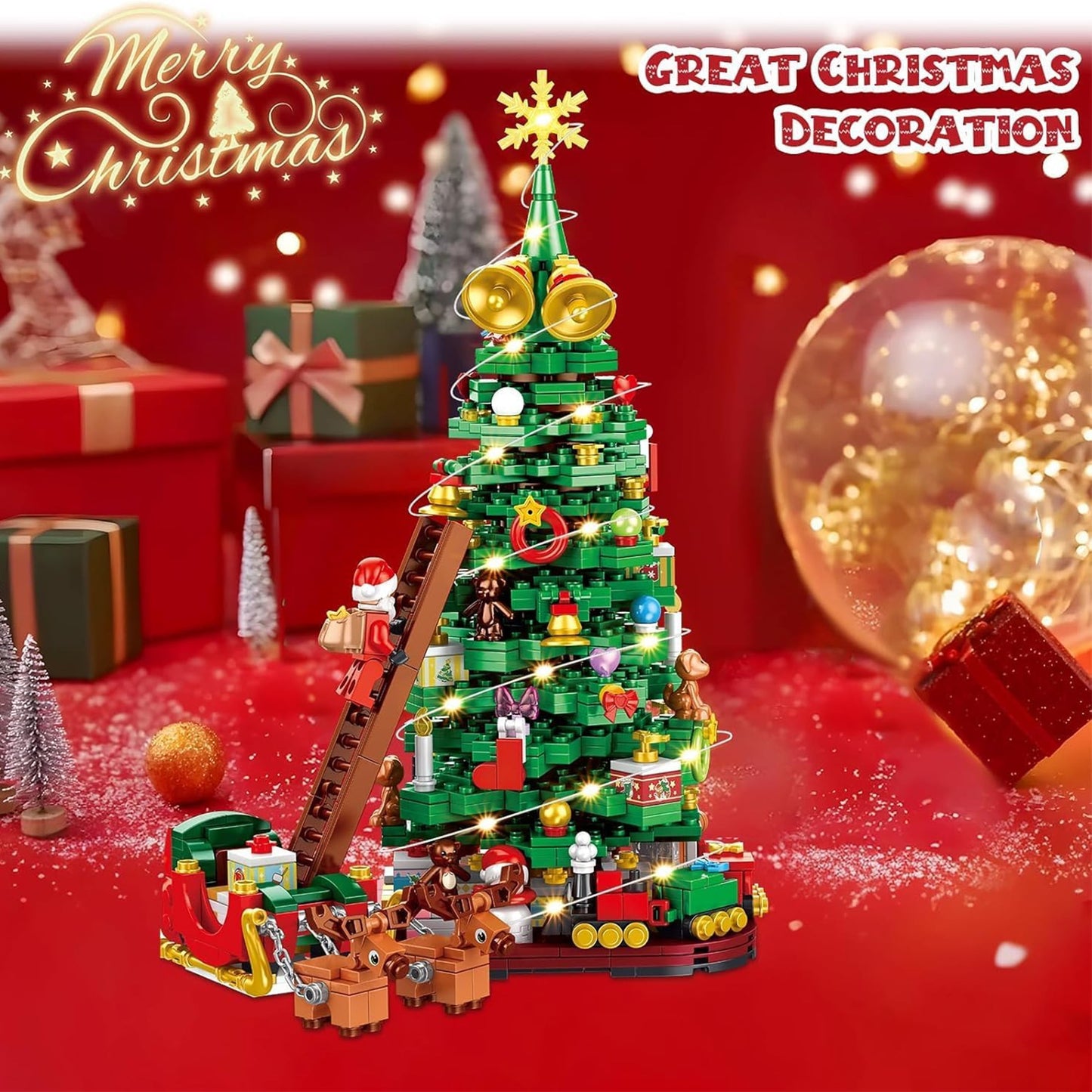 MecTo 2025 Christmas Tree Train Advent Calendar Building Block Set Santa Claus Train & Moose Decorations Countdown Kit, 1011 Pieces