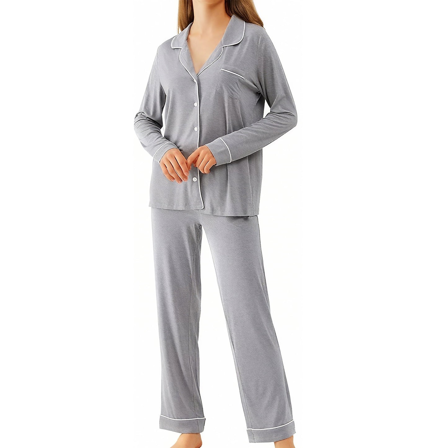 MecTo Womens Pajamas Sets Two Piece Long Sleeves Shirt and Long Pants Lady Cotton PJ Sets for Woman Gifts