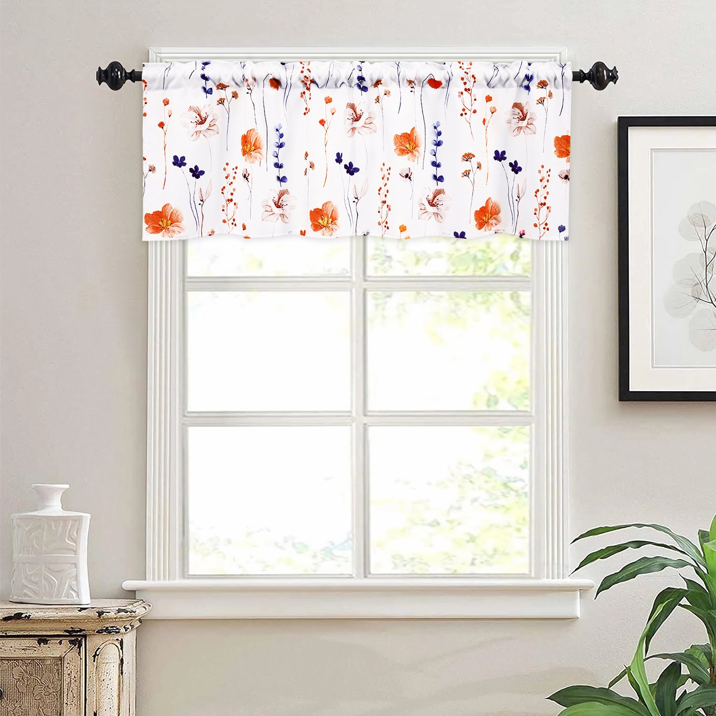 Alishomtll Floral Valance Curtains Kitchen Orange Wildflower Flower Leaf Windows Drapes,52 x 18 inch,Rod Pocket