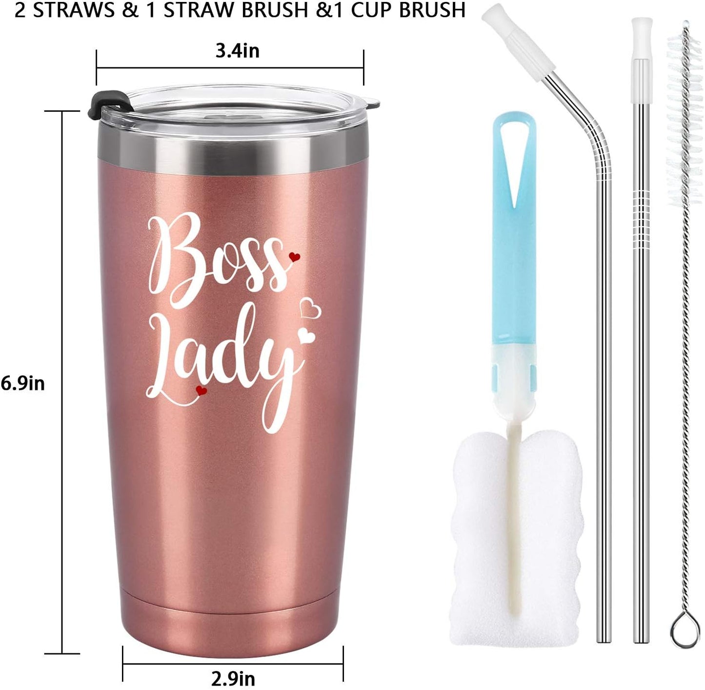 Gingprous 20oz Stainless Steel Insulated Skinny Tumbler，Boss Lady Gifts , Boss Day Christmas Boss Appreciation Gifts for Women Female Boss Manager