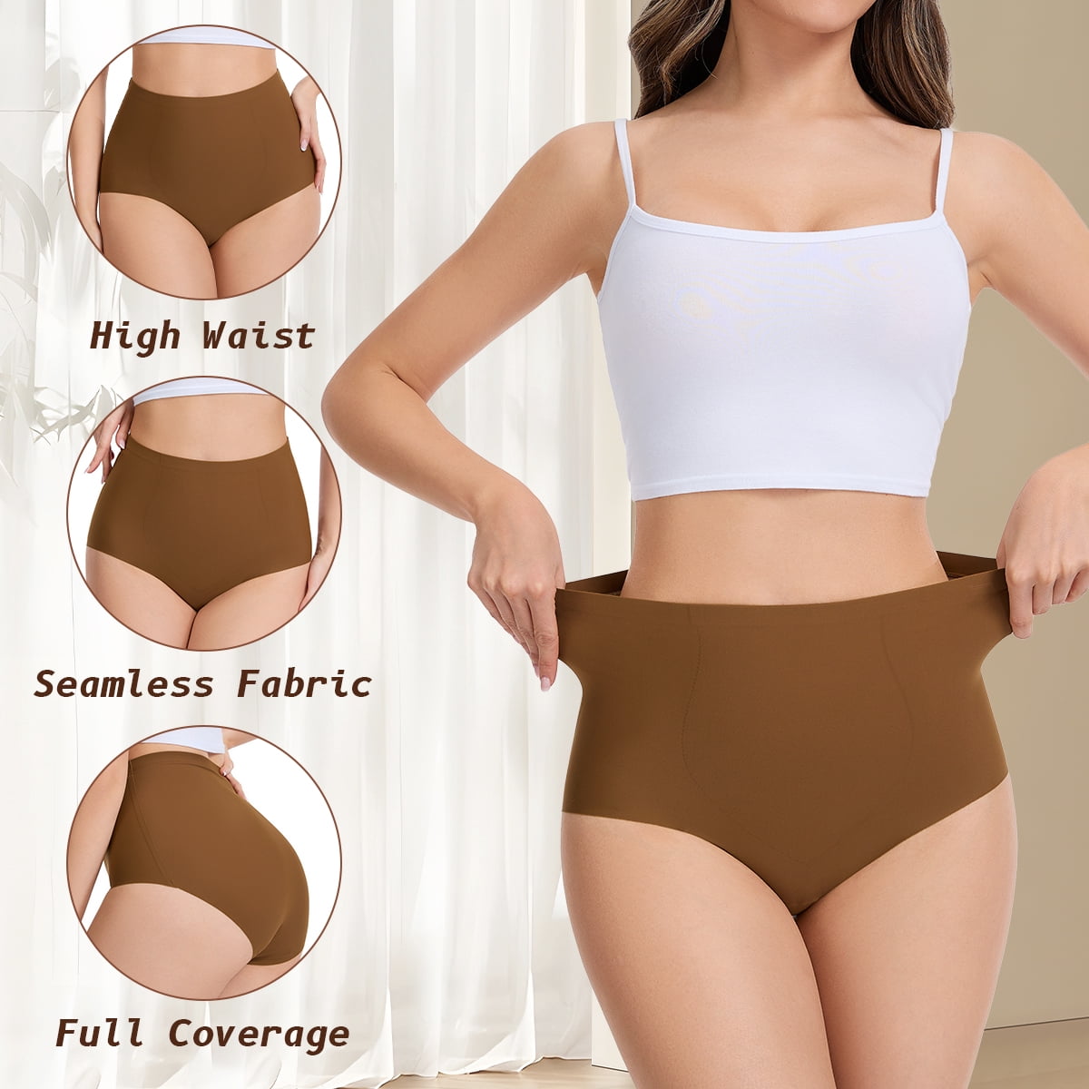 MecTo Women's Seamless Underwear No Show Panties Tummy Control Hipster High Waisted Briefs 5 Pack Plus Size