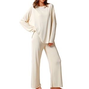 Mecto Women's V-Neck Long Sleeve Pajama Set 2-Piece Soft Regular Fit Sleepwear Casual Loungewear Comfort Nightwear PJ Set