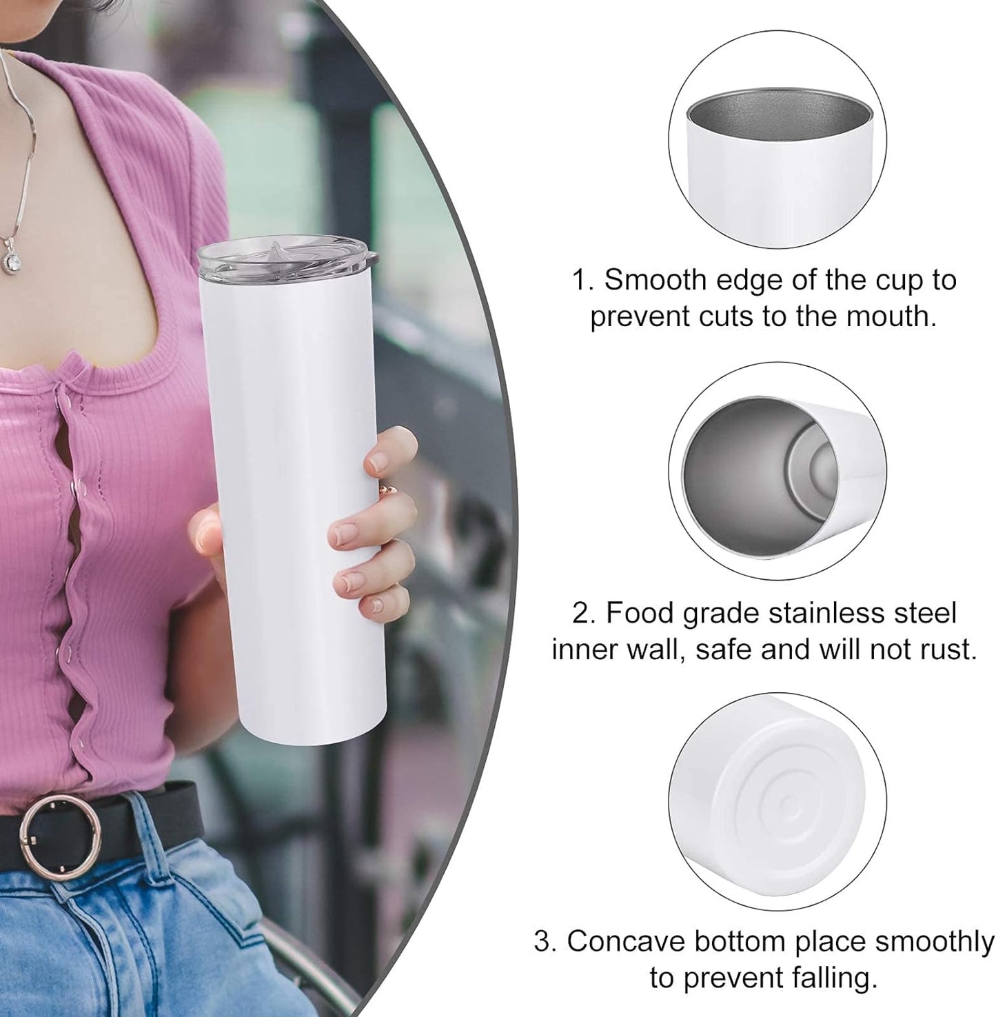 Gingprous 20oz Stainless Steel Skinny Tumbler, 6 Pack Double Wall Insulated Tumblers with Lid and Straw, Water Tumbler Cup, Slim Vacuum Travel Tumbler for Coffee Wine Drinks , Multicolor