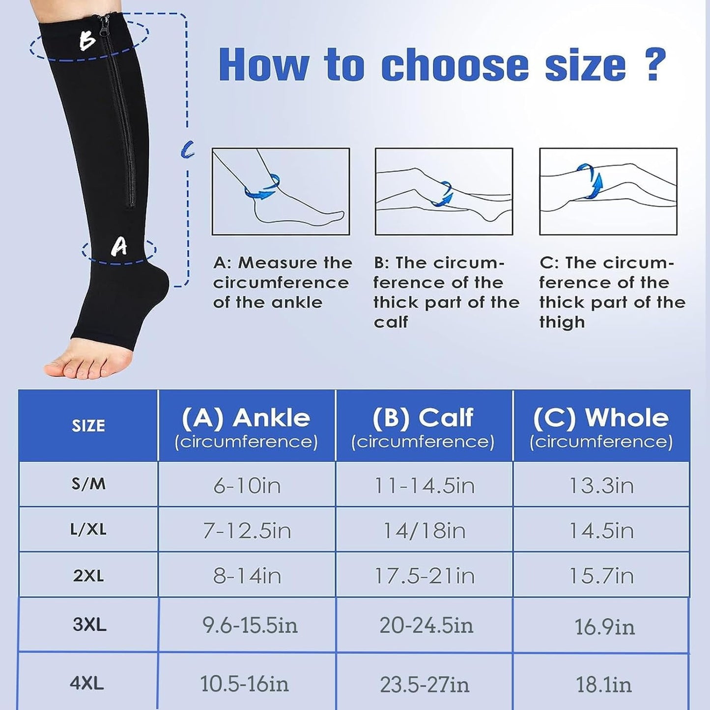 Sunm Boutique 2 Pairs Zipper Compression Socks 15-20 mmHg Open Toe Compression Stocking for Women and Men