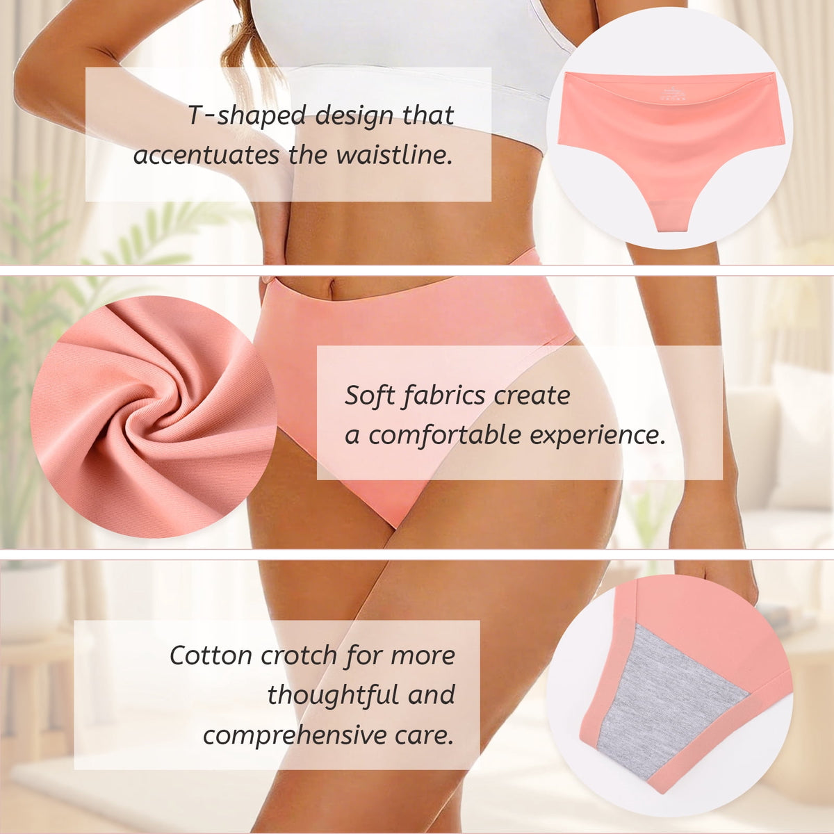 Sunm Boutique Cooling Seamless Thongs for Women, 5 Packs High Cut No Show Underwear Panties Thongs M-2XL