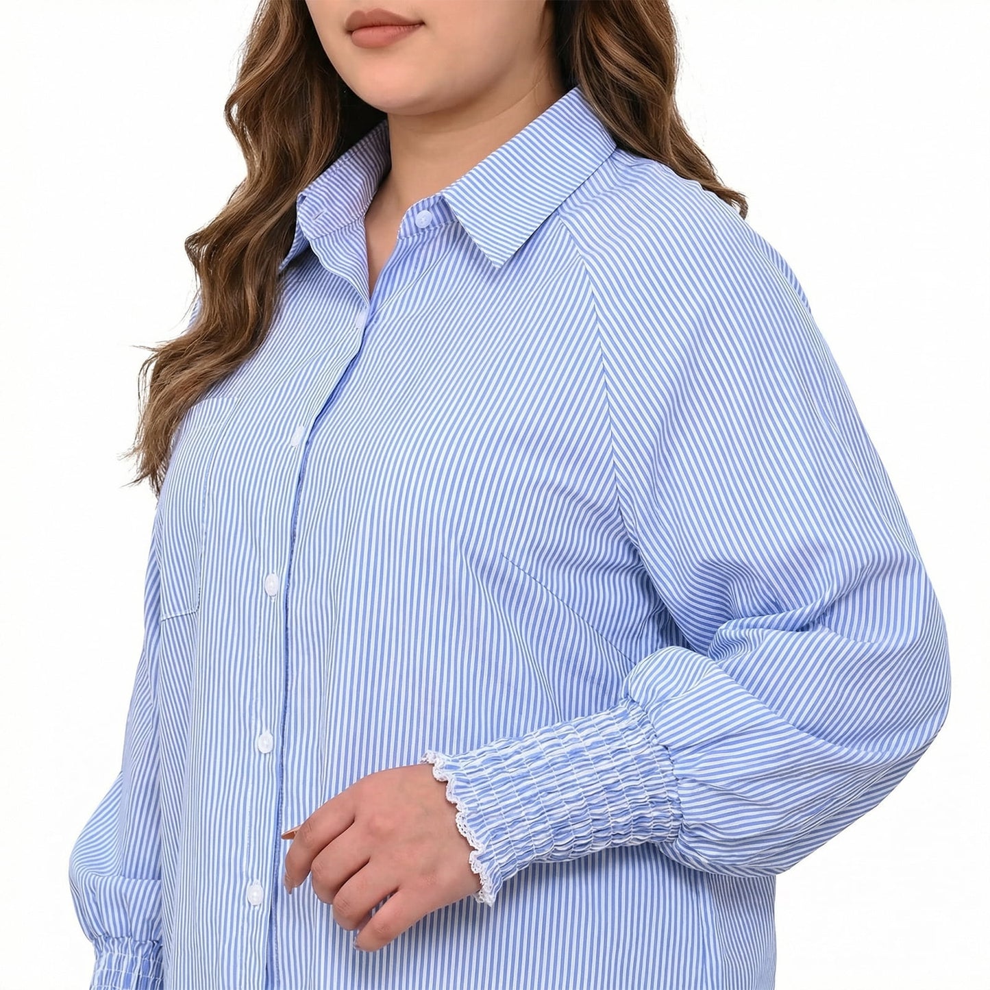 Gingprous Casual Button Down Shirt for Women Long Sleeve Oversized Striped Shirt with Pocket Smocked Cuffed Boyfriend Shirt