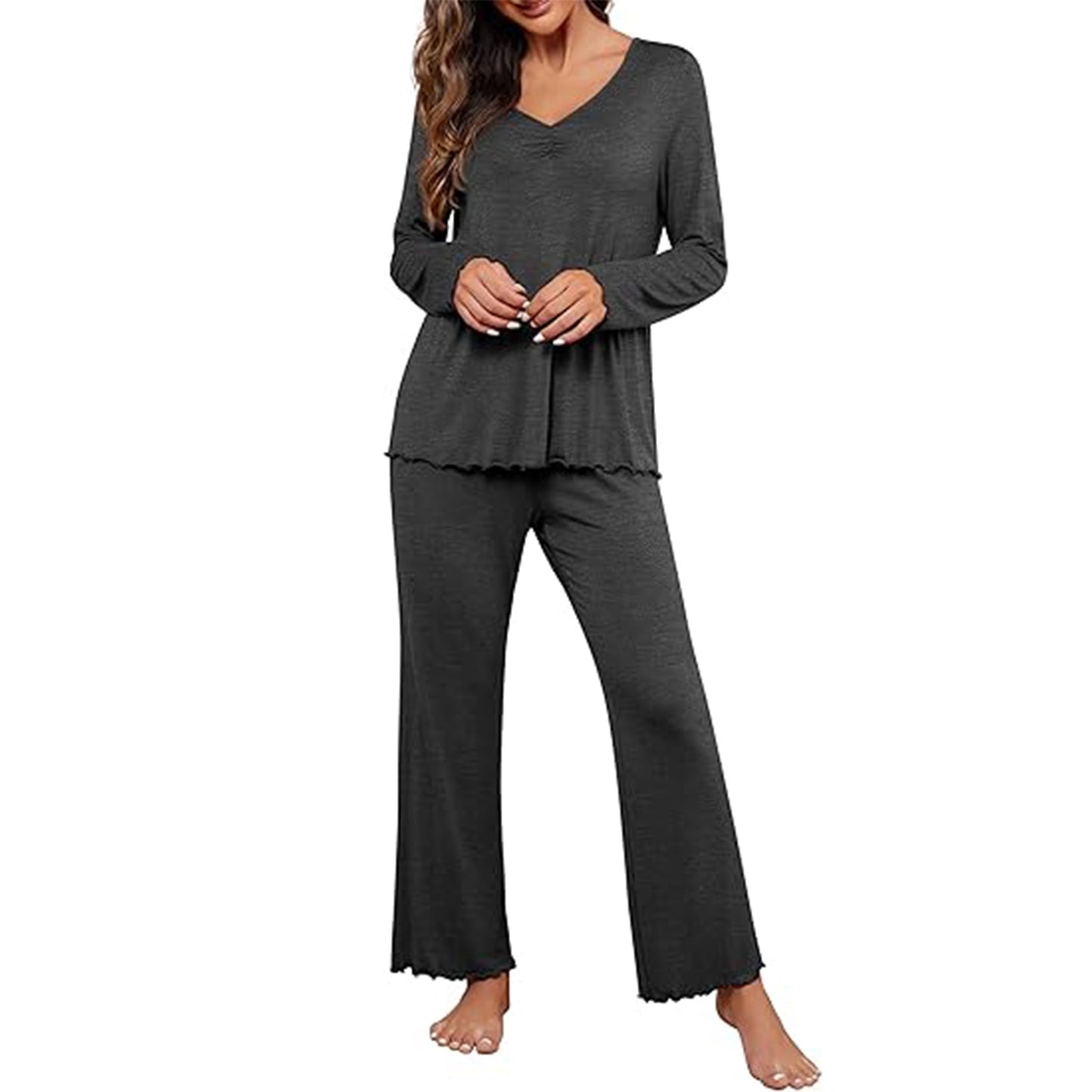 MecTo Women Pajama Sets Cotton Pj Set Long Sleeve Top with Long Pants Sleepwear 2 Piece Lounge Set