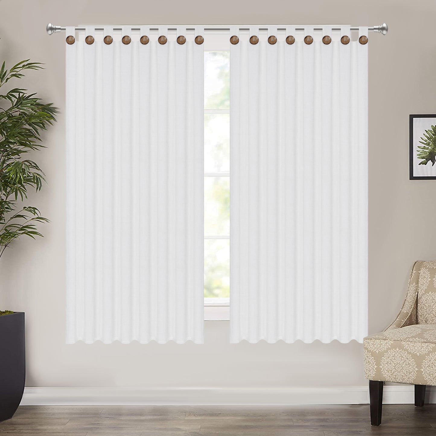 Alishomtll Cotton Button Curtain Farmhouse Boho Light Filtering Tab Top Drapes Set of 2