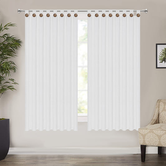 Alishomtll Cotton Button Curtain Farmhouse Boho Light Filtering Tab Top Drapes Set of 2
