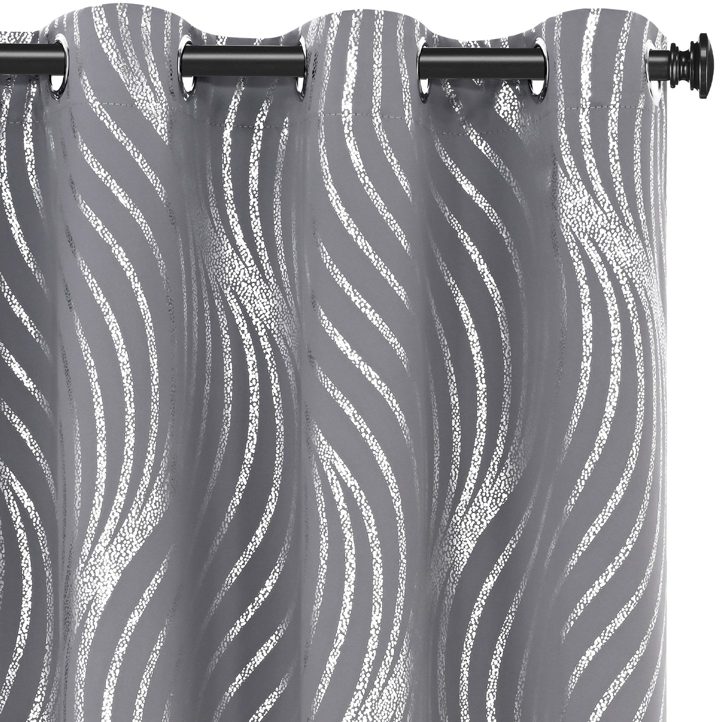 Alishomtll Grey Blackout Curtains for Living Room ,Modern Metallic Silver Wave Pattern Bedroom Thermal Insulated Drapes ,2 Panel Set,52"x63"