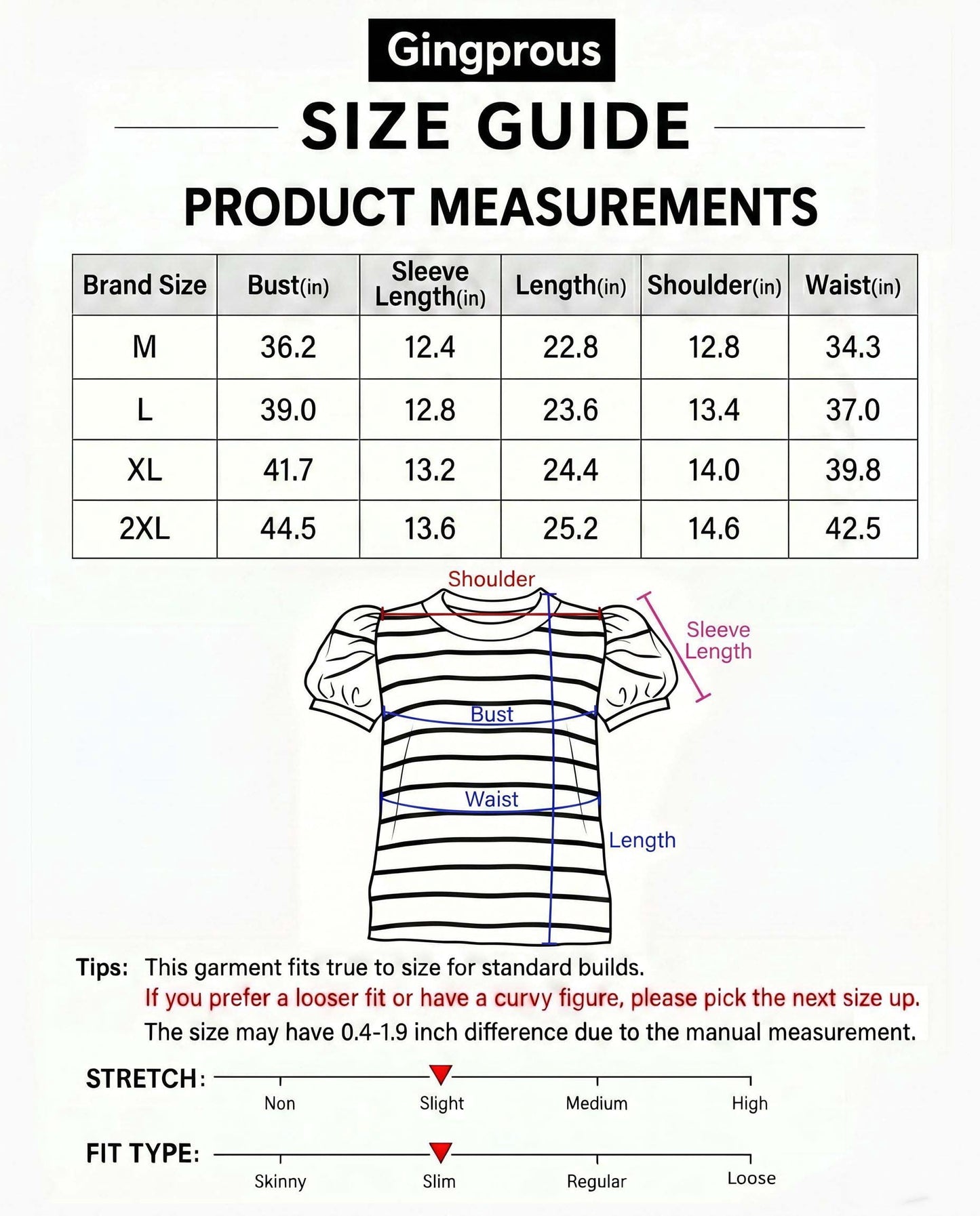 Gingprous Womens Striped Puff Sleeve T-Shirt Casual Crew Neck Knit Top Short Sleeve Summer Spring Blouse