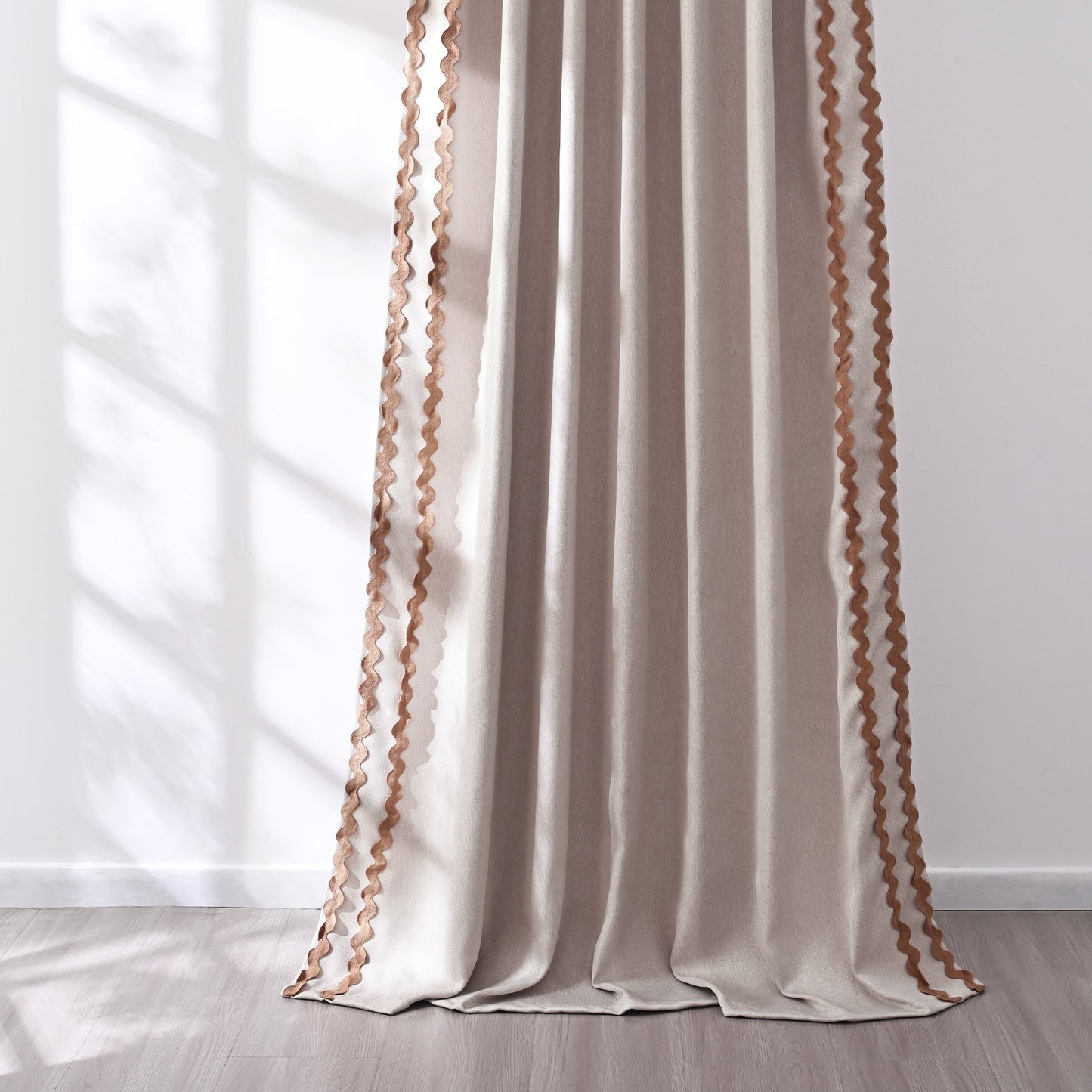 Alishomtll Natural Linen Scalloped Rod Pocket Back Tab Blackout Curtains for Bedroom,Pack of 2,52"x 84"