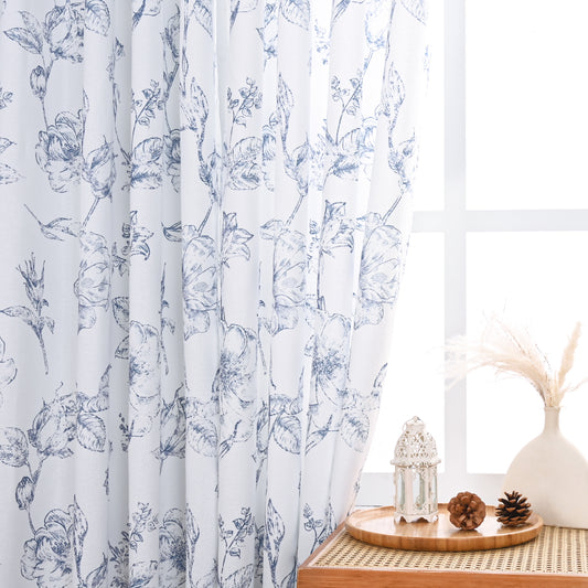 Alishomtll Floral Curtains Linen Farmhouse Curtains for Living Room Country Curtains Grommet Top Semi Sheer Curtains Light Filtering ,2 Panels