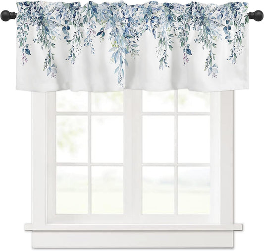 Alishomtll Blue Valance Curtains for Living Room Bedroom Kitchen Windows Watercolor Floral Print ,52 x 18 inch,Rod Pocket