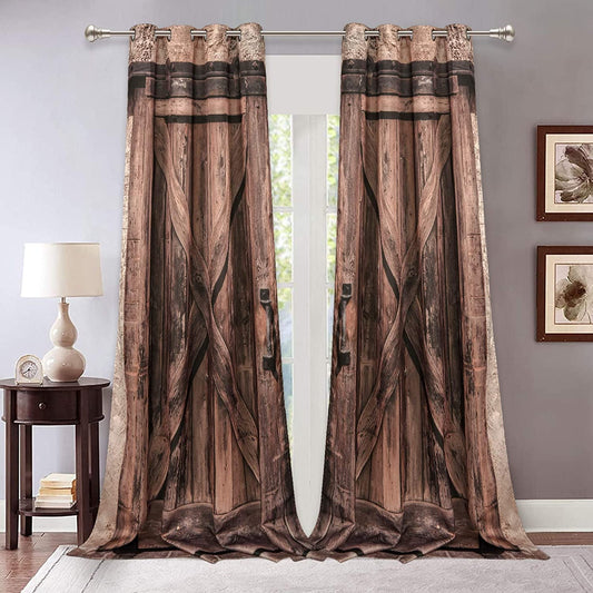 Alishomtll Brown Barn Door Curtains ,Rustic Farmhouse Decor Drapes for Living Room Bedroom,2 Panels