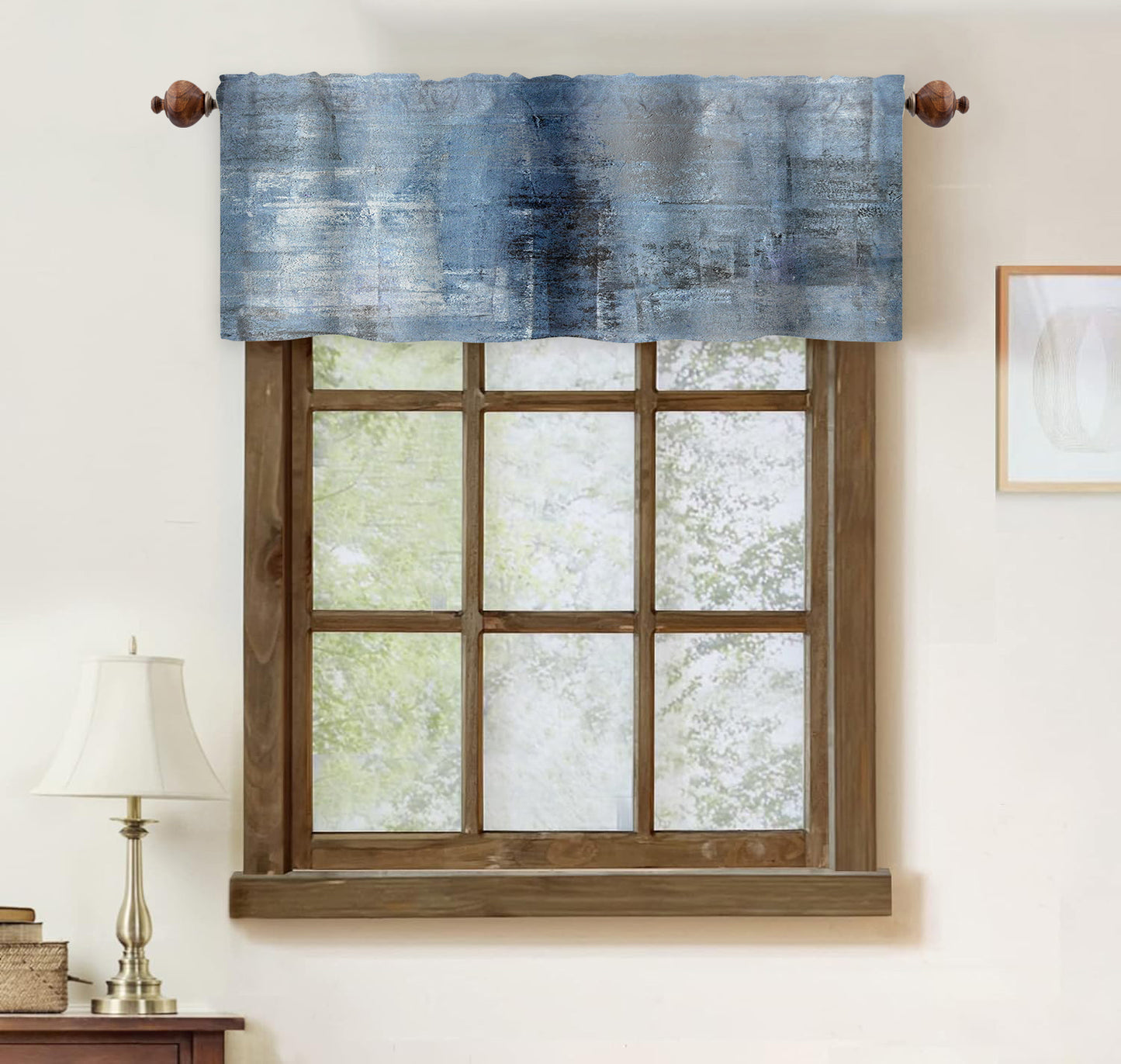 Alishomtll Curtain Valances for Kitchen Living Room Bedroom Blue Grey Rod Pocket Valance ,54 x 18 inch