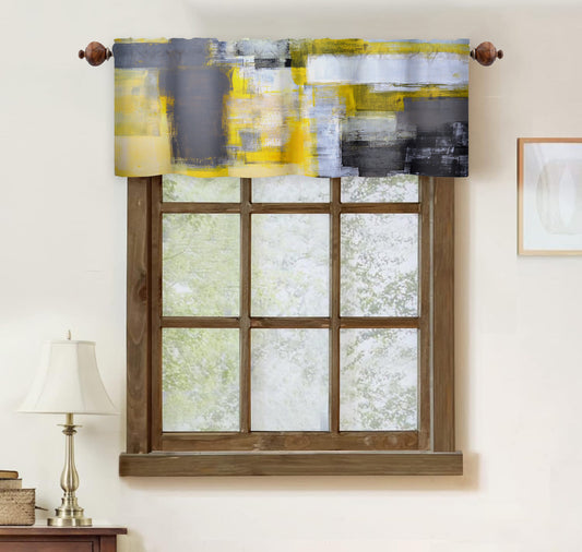 Alishomtll Curtain Valances for Kitchen Living Room Bedroom Grey Yellow Rod Pocket Valance ,54 x 18 inch