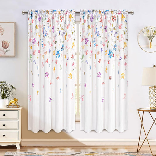 Alishomtll Curtains Falling Blossoming Floral Petals Window Drapes for Living Room Light filtering  , 52"x 63",Set of 2,Rod Pocket