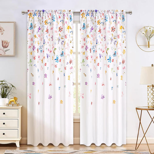 Alishomtll Curtains Falling Blossoming Floral Petals Window Drapes for Living Room Light filtering  , 52"x 84",Set of 2,Rod Pocket