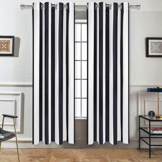 Alishomtll Curtains Satin Light Filtering Grommet Window Drapes For Bedroom Living Room,52”X 63”L,2 Panels,Black White Striped