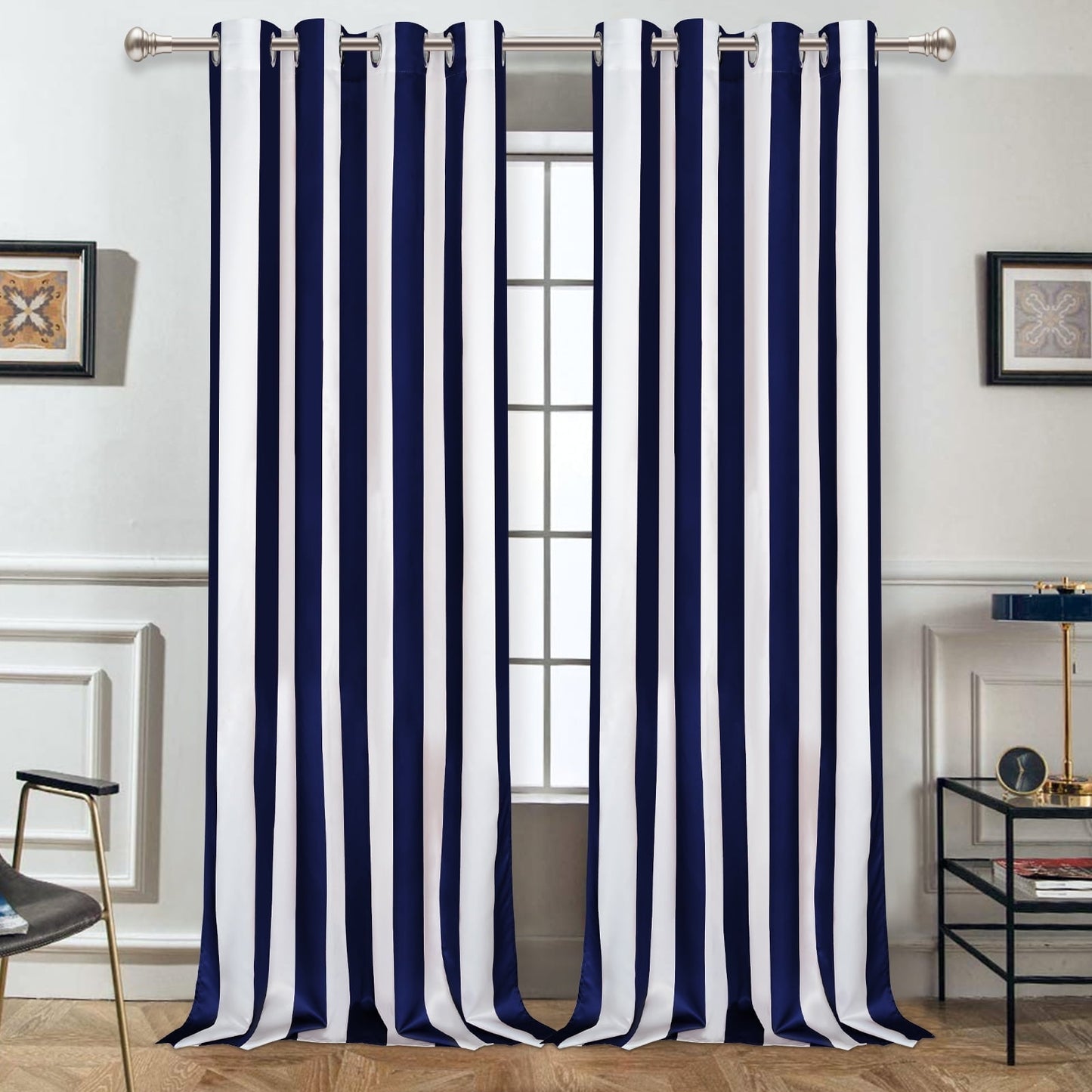 Alishomtll Cabana Striped Curtains for Bedroom Living Room Light Filtering Grommet Window Drapes ,52"X 84"L,2 Panels,Blue White