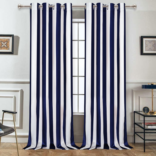 Alishomtll Curtains Satin Light Filtering Grommet Window Drapes For Bedroom Living Room,52”X 84”L,2 Panels,Blue White Striped