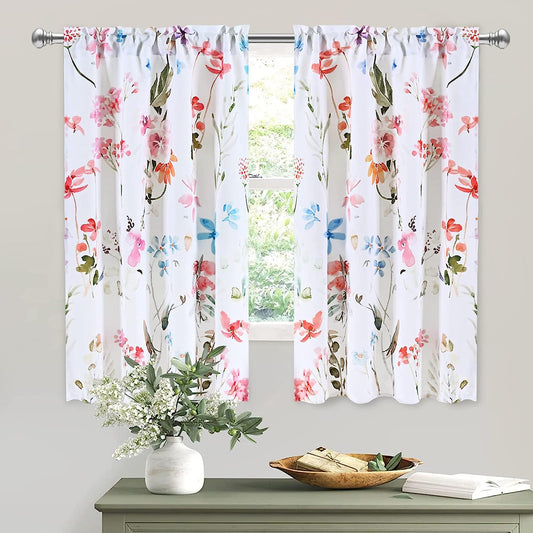 Alishomtll Curtains for Kitchen Rod Pocket Floral Flowers Print Window Tiers