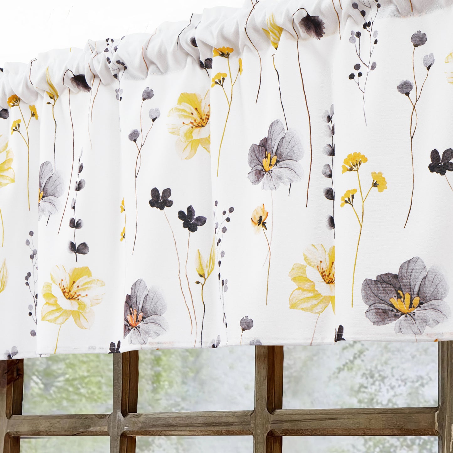 Alishomtll Floral Valance Curtains Kitchen Yellow Wildflower Flower Leaf Windows Drapes,52 x 18 inch,Rod Pocket