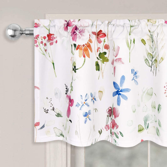 Alishomtll Floral Valance Window Curtains Watercolor Flower Kitchen Curtains 52 x 18 Inches Rod Pocket Curtains