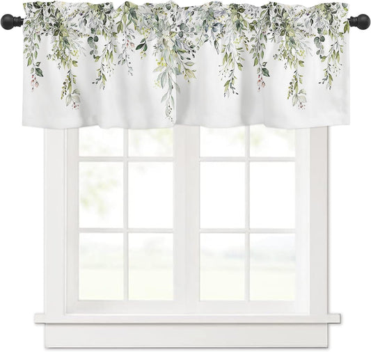 Alishomtll Green Valance Curtains for Living Room Bedroom Kitchen Windows Watercolor Floral Print ,52 x 18 inch,Rod Pocket