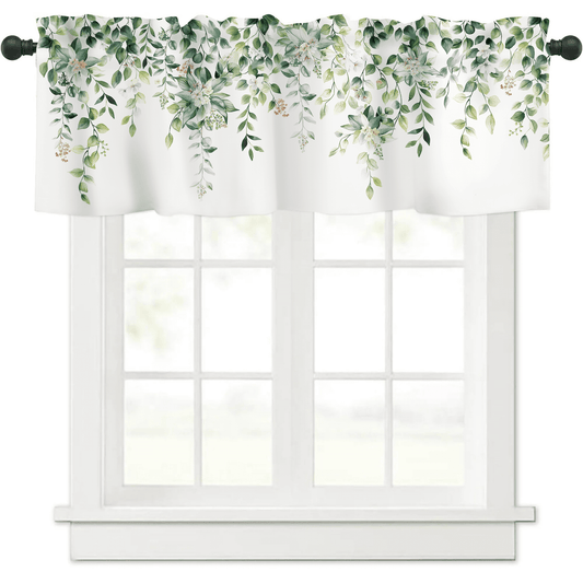Alishomtll Green Valance Curtains for Living Room Bedroom Kitchen Windows Watercolor Floral Print ,52 x 18 inch,Rod Pocket