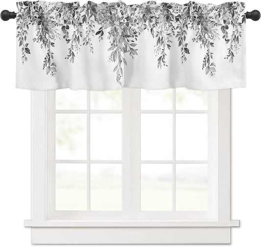 Alishomtll Grey Valance Curtains for Living Room Bedroom Kitchen Windows Watercolor Floral Print ,52 x 18 inch,Rod Pocket