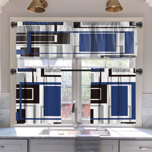Alishomtll Kitchen Curtains 3 Piece Set for Windows ,36" Tiers Set,Blue Grey and Black