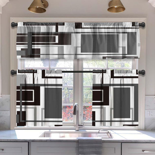 Alishomtll Kitchen Curtains 3 Piece Set for Windows ,36" Tiers Set,Grey and Black
