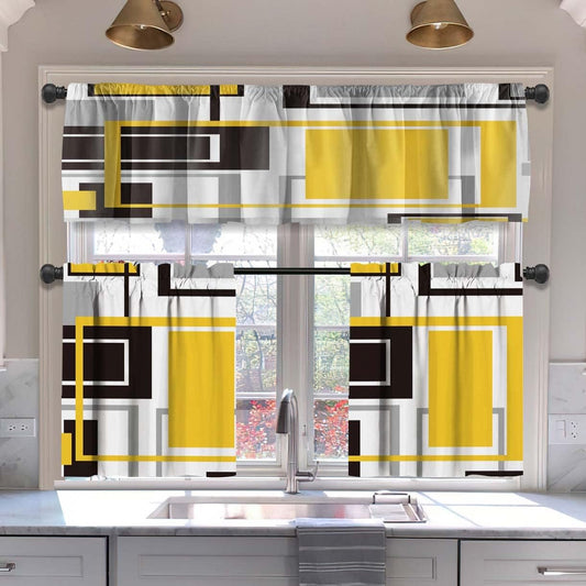 Alishomtll Kitchen Curtains 3 Piece Set for Windows ,36" Tiers Set,Yellow Grey and Black