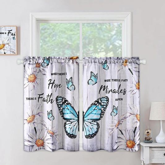 Alishomtll Kitchen Curtains Butterfly Floral Print Window Curtain Tier Sets Rod Pocket, 26"Wx36"L,2 Panels,Gray