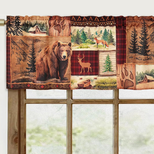 Alishomtll Kitchen Curtains Farmhouse Rustic Country Valance Curtains Bear Moose Deer Window Valance 18 Inches,Rod Pocket