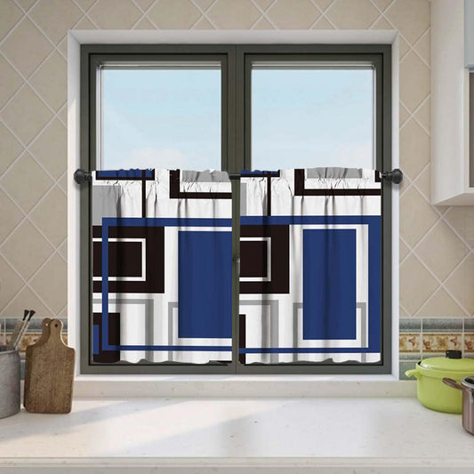 Alishomtll Kitchen Curtains Geometric Modern Art Print,Set of 2 Tiers,26"W X 24"L,Blue and Black