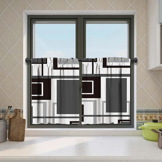 Alishomtll Kitchen Curtains Geometric Modern Art Print,Set of 2 Tiers,26"W X 24"L,Grey and Black