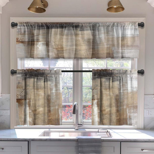 Alishomtll Kitchen Curtains and Valances Sets Brown Red Rod Pocket Kitchen Curtains 3 Piece Set 36 Inches Long