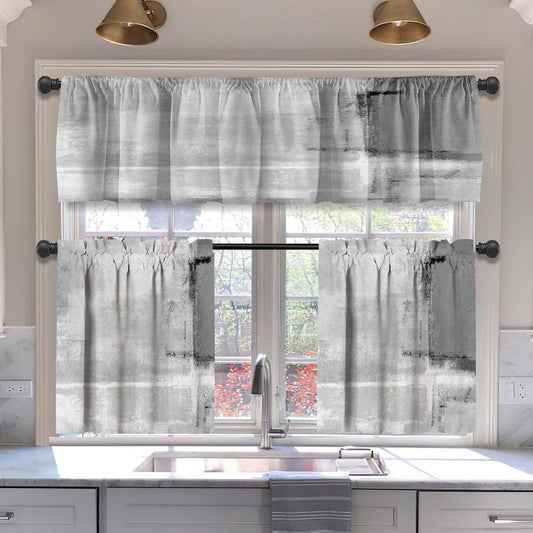 Alishomtll Kitchen Curtains and Valances Sets Grey Rod Pocket Kitchen Curtains 3 Piece Set 36 Inches Long