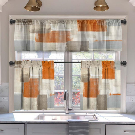 Alishomtll Kitchen Curtains and Valances Sets Orange Rod Pocket Kitchen Curtains 3 Piece Set 36 Inches Long