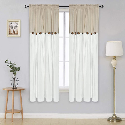 Alishomtll Linen Curtains Farmhouse Boho Button Light Filtering Window Drapes For Living Room Bedroom,Rod Pocket,63"L x 52"W, 2 Panel,White Linen