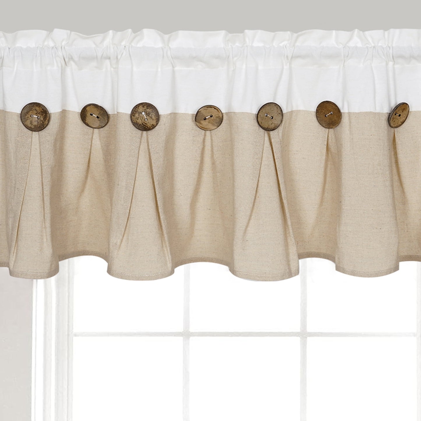 Alishomtll Linen Valance Farmhouse Boho Button Kitchen Curtains ,Rod Pocket,18"L x 52"W, Linen White