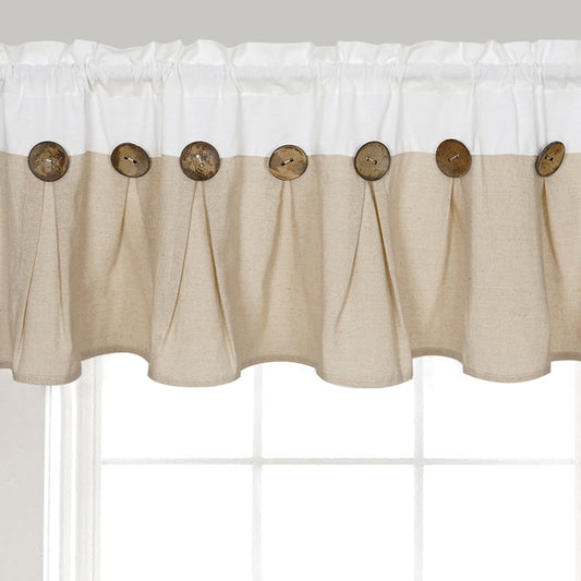 Alishomtll Linen Valance Farmhouse Boho Button Kitchen Curtains ,Rod Pocket,18"L x 52"W, Linen White