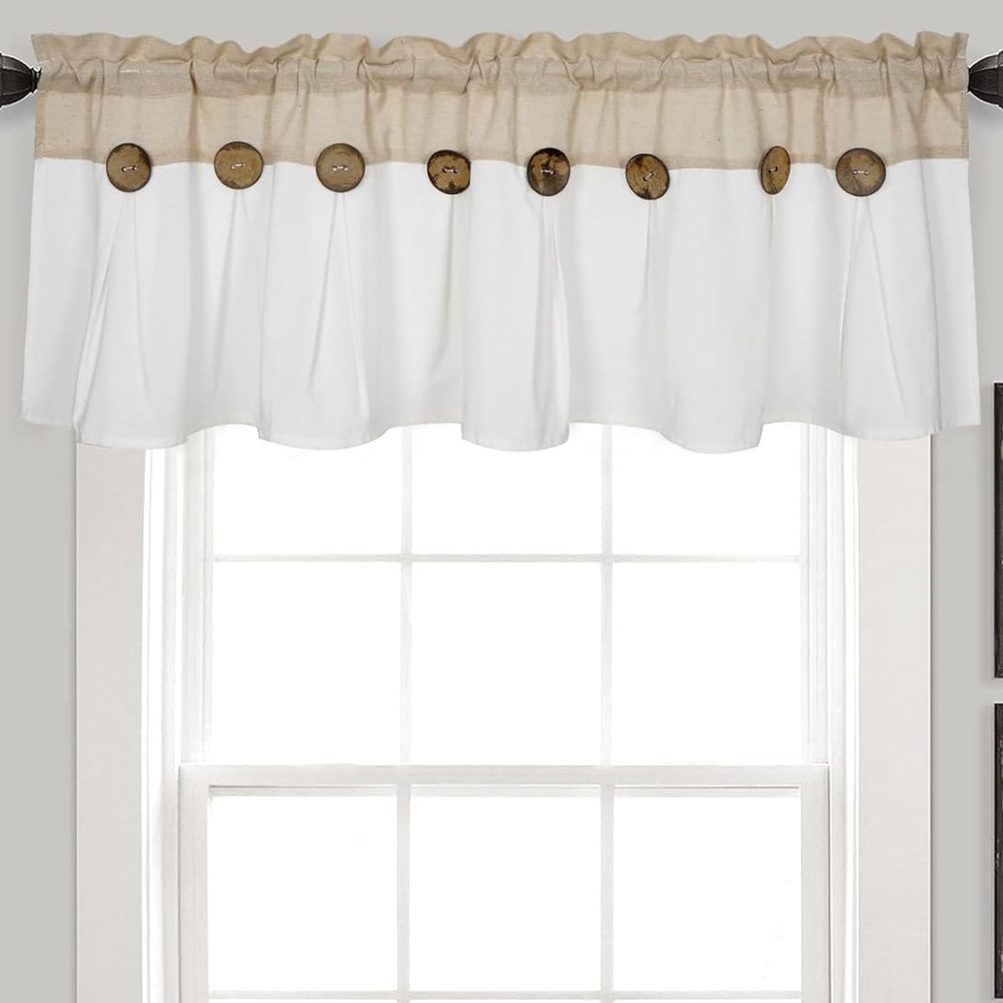 Alishomtll Linen Valance Farmhouse Boho Button Kitchen Curtains ,Rod Pocket,18"L x 52"W, White Linen